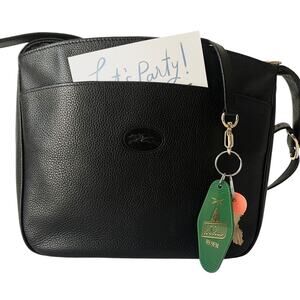 Vintage Longchamp Pebble Leather Bag Crossbody Adjustable Navy Blue Gold France